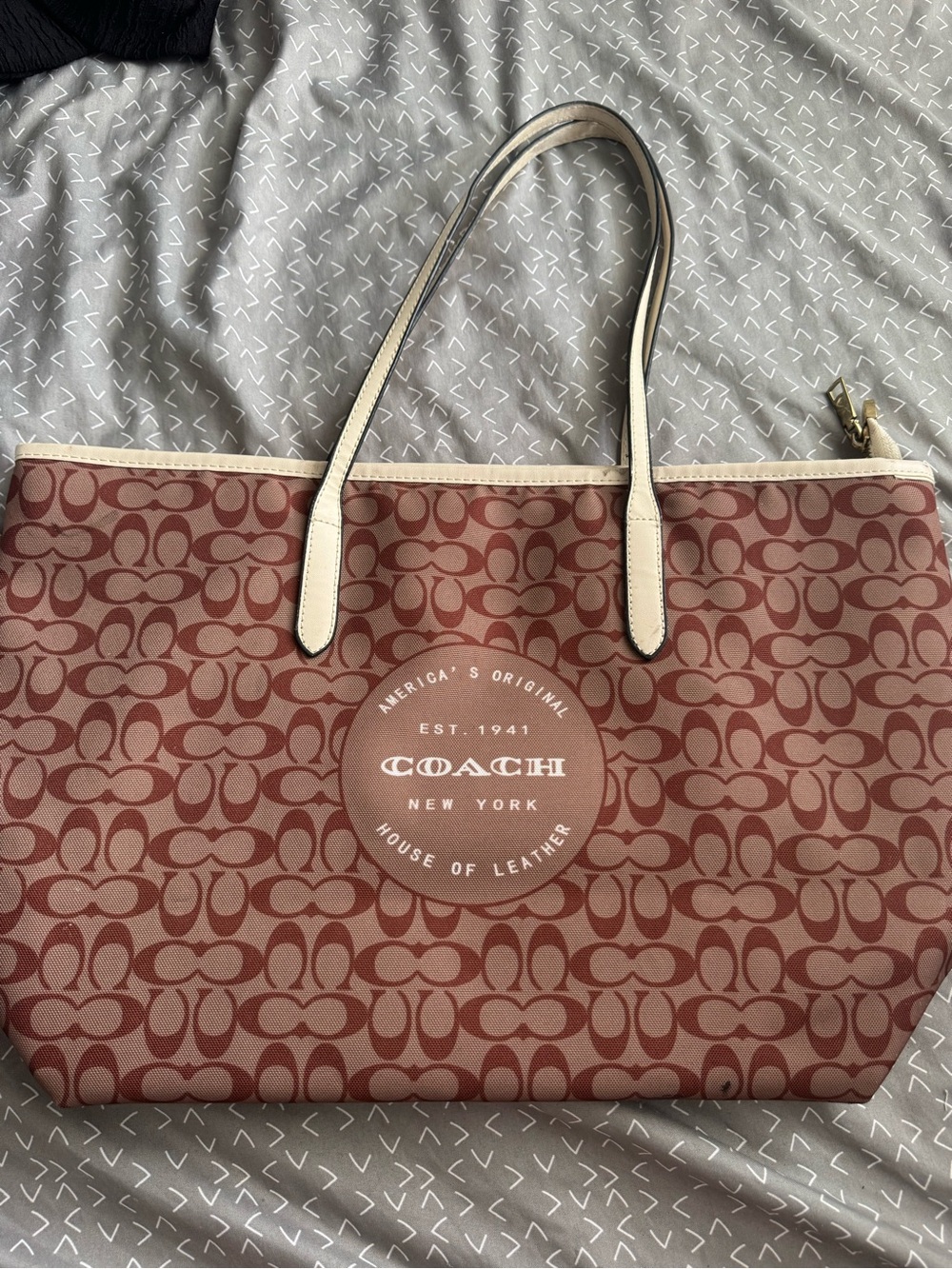Co@ch Logo Tote in Rust and Cream